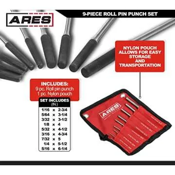 ARES 10021 – 9-Piece Roll Pin Punch Set – Durable Heat Treated and Drop Forged Steel Pin Punches...