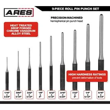 ARES 9-Piece Roll Pin Punch Set for Precision Repairs