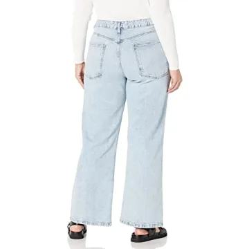 The Drop Women's Mid Rise Wide Leg Light Indigo Jeans