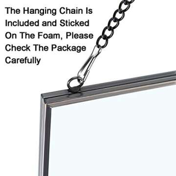 JUXYES Square Brass Wall Hanging Photo Frame, Glass Hanging Picture Artwork Display Frame, Double Glass Floating Frame Style Gallery Wall Frame for Picture, Poster, etc (20cm x 20xm, Black)