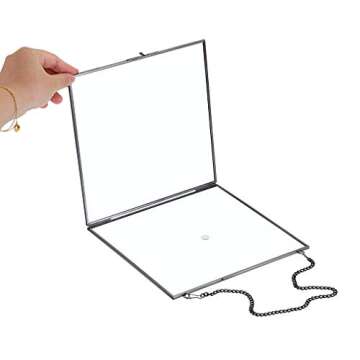 JUXYES Square Brass Wall Hanging Photo Frame, Glass Hanging Picture Artwork Display Frame, Double Glass Floating Frame Style Gallery Wall Frame for Picture, Poster, etc (20cm x 20xm, Black)