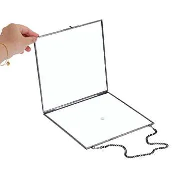 JUXYES Square Brass Wall Hanging Photo Frame, Glass Hanging Picture Artwork Display Frame, Double Glass Floating Frame Style Gallery Wall Frame for Picture, Poster, etc (20cm x 20xm, Black)