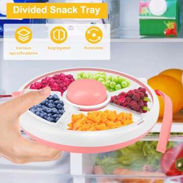 BlyeMichdi Kids Snack Spinner Bundle,360° Rotating Snack Box Container with Lid,Reusable Travel Snack Box Fruit Spinner Organizer,Snack Spinner Rotating Storage with 5 Compartment Dispenser for Home