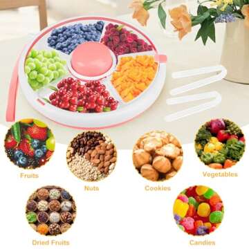 BlyeMichdi Kids Snack Spinner Bundle,360° Rotating Snack Box Container with Lid,Reusable Travel Snack Box Fruit Spinner Organizer,Snack Spinner Rotating Storage with 5 Compartment Dispenser for Home