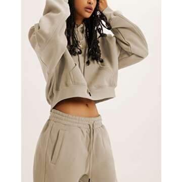 Tanming Women 2 Piece Outfits Sweatsuits Crop Pullover Fleece Sweatshirt Jogger Pants Lounge Set