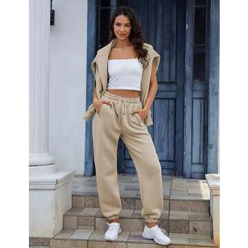 Tanming Women 2 Piece Outfits Sweatsuits Crop Pullover Fleece Sweatshirt Jogger Pants Lounge Set