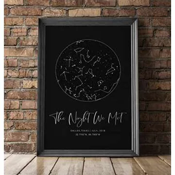 Personalized Star Map With Specific Dates & Place - Custom Constellation Map Print, Unframed- Special Occasion Star Chart Wall Art- Great Anniversary, Engagement, Wedding Romantic Gift (Black)