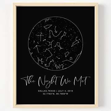 Personalized Star Map With Specific Dates & Place - Custom Constellation Map Print, Unframed- Special Occasion Star Chart Wall Art- Great Anniversary, Engagement, Wedding Romantic Gift (Black)