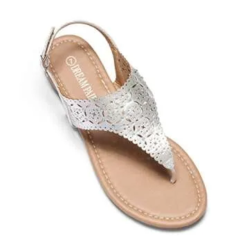 DREAM PAIRS Medinie Womens Rhinestone Casual Wear Cut Out Flat Sandal Silver - 10