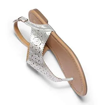 DREAM PAIRS Medinie Womens Rhinestone Casual Wear Cut Out Flat Sandal Silver - 10