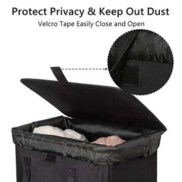 WOWLIVE 100L Laundry Hamper with Lid, Large Foldable Laundry Basket with 2 Removable Bags and Handles, Tall Collapsible Dirty Clothes Hamper for Laundry Room, Bathroom, Dorm (Black)