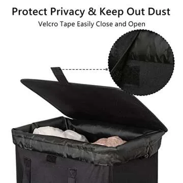 WOWLIVE 100L Laundry Hamper with Lid, Large Foldable Laundry Basket with 2 Removable Bags and Handles, Tall Collapsible Dirty Clothes Hamper for Laundry Room, Bathroom, Dorm (Black)