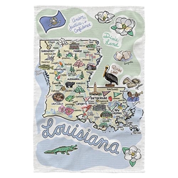 Fish Kiss® 16"x24" Louisiana Map Dish Towel is of 100% Microfiber Waffle Weave Making it Super Abso...