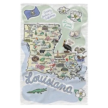 Fish Kiss® 16"x24" Louisiana Map Dish Towel is of 100% Microfiber Waffle Weave Making it Super Abso...