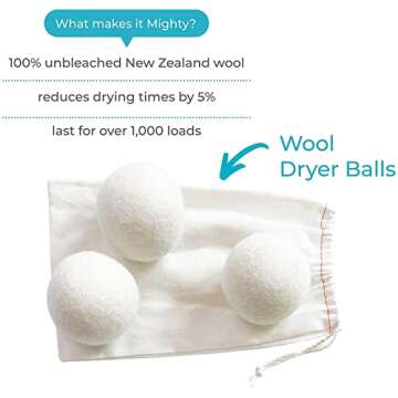 MightyNest Plastic-Free Laundry Set I Meliora Cleaning Products Refillable Lemon Powder Laundry Detergent and 3-Pack Reusable Wool Dryer Balls, Ecofriendly Laundry Alternatives Set