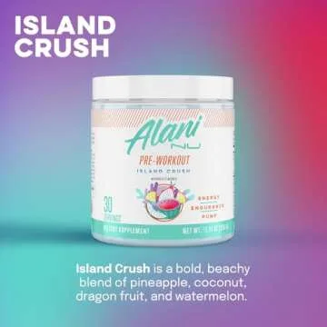 Alani Nu Pre Workout Powder Island Crush, Amino Energy Boost, Endurance Supplement, Sugar Free, 200mg Caffeine, L-Theanine, Beta-Alanine, Citrulline, 30 Servings