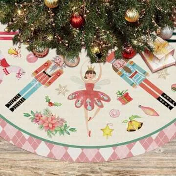 Nutcracker Tree Skirt 36in, Pink Nutcracker Christmas Decor, Nutcracker Tree Ornament Ballet for Christmas Tree, Nutcracker Christmas Decorations for New Year Holiday Party