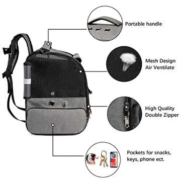 Bird Carrier Backpack Travel Parrot Bag Cage with Perch Stand for Parakeets Cockatiels Birdcage Vet Car Airlines Airplane Plane Approved Mesh Breathable Lightweight Conure Finches Outside (Grey)