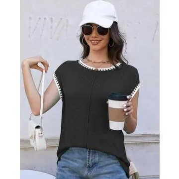 Chic Waffle Knit Sweater Shirts for Women - Cap Sleeve Summer Tops