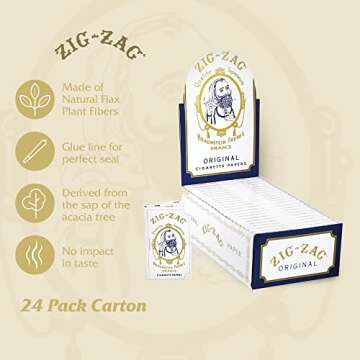 ZIG-ZAG Original White Rolling Papers - 24 Booklets - Premium 70mm Papers, Slow Even Burn, Consistent Seal