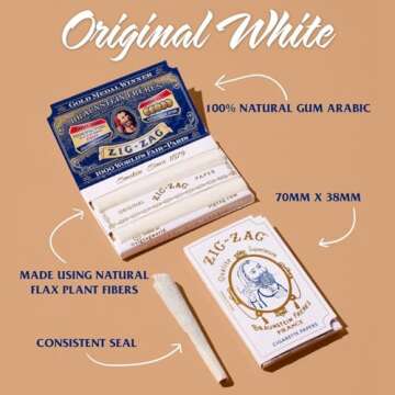 ZIG-ZAG Original White Rolling Papers - 24 Booklets - Premium 70mm Papers, Slow Even Burn, Consistent Seal