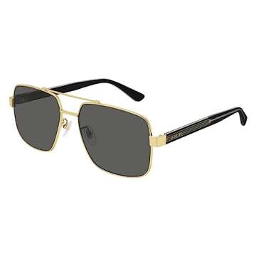 Gucci GG0529S-001-60 Stylish Rectangular Sunglasses in Gold-Black