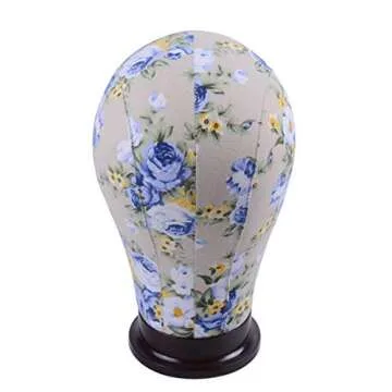 YANTAISIYU 1 Piece Canvas Block Head Mannequin Head for Hair Extension Lace Wigs Making and Display Styling (Blue 22")