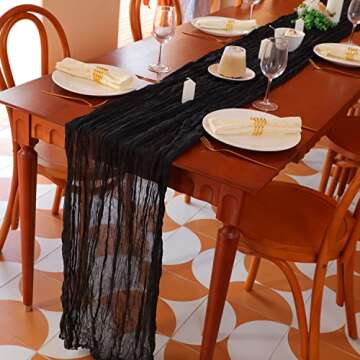 Snowkingdom 13Ft Black Cheesecloth Table Runner, 160inch Long Cheese Cloth Boho Gauze Runner for Wed...