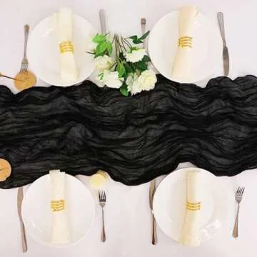 Snowkingdom 13Ft Black Cheesecloth Table Runner for Parties
