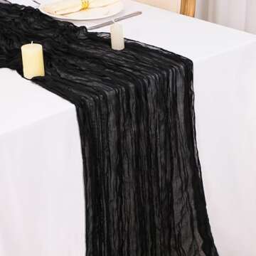 Snowkingdom 13Ft Black Cheesecloth Table Runner for Parties