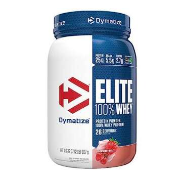 Dymatize Elite 100% Whey Protein Powder, 25g Protein, 5.5g BCAAs & 2.7g L-Leucine, Quick Absorbing & Fast Digesting for Optimal Muscle Recovery, Rich Chocolate, 2 Pound, 25 Servings