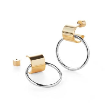 JENNY BIRD Faye Knocker Hoop Earrings | Two-Tone Gold & Silver, Cylinder Backing | Sleek, Chunky Des...