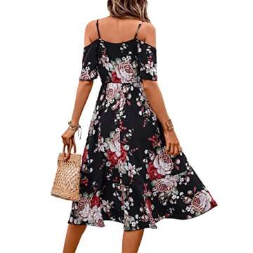 Floerns Women's Floral Print Cold Shoulder Short Sleeve Wrap Hem A Line Midi Dress Black S