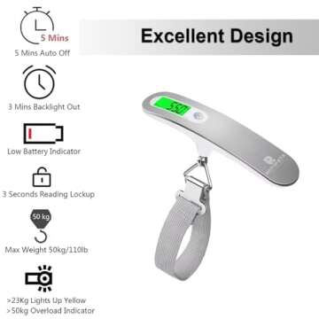 Digital Luggage Travel Scale with Overweight Warning Function, Portable Handheld Electronic Weighing...