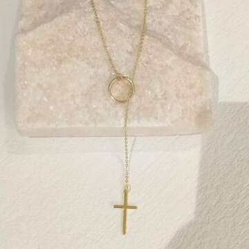 Stylish HERIER Cross Necklace for Women Gold Lariat Jewelry