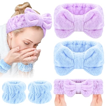 Chuangdi 4 Pcs Microfiber Headband Spa Wristbands for Face Wash