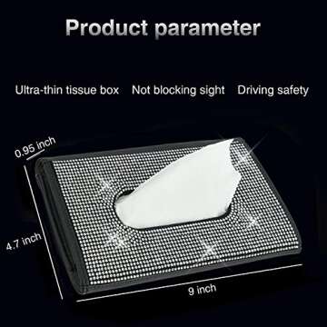ChuLian Bling Bling Car Visor Tissue Holder Leather Crystals Paper Towel Cover Case & Glitter Sunglasses Clip for Women Black Diamond