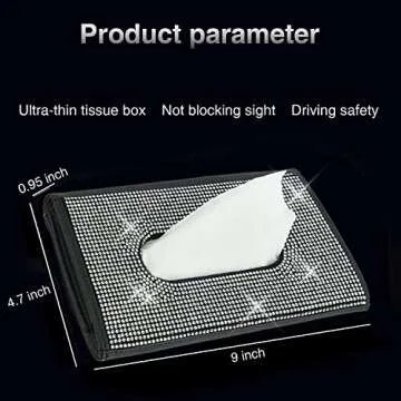 ChuLian Bling Bling Car Visor Tissue Holder Leather Crystals Paper Towel Cover Case & Glitter Sunglasses Clip for Women Black Diamond