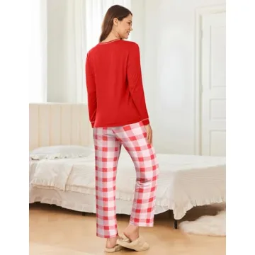 Ekouaer 2 Pack Long Sleeve Pajama Set Soft Loungewear