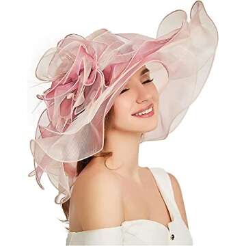 Formal Fascinator Hat for Women Organza Sun Hats Flower Elegant Large Wide Brim Ladies Bride Wedding...