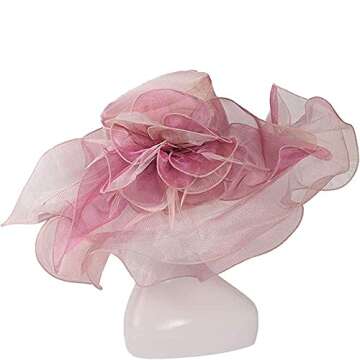 Formal Fascinator Hat for Women Organza Sun Hats Flower Elegant Large Wide Brim Ladies Bride Wedding Church Fedoras