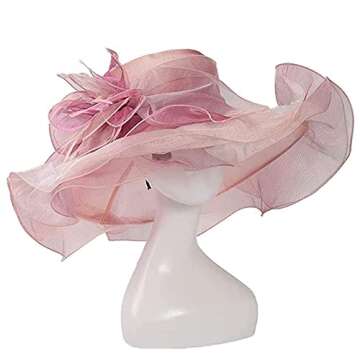Formal Fascinator Hat for Women Organza Sun Hats Flower Elegant Large Wide Brim Ladies Bride Wedding Church Fedoras