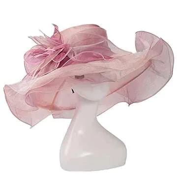 Formal Fascinator Hat for Women Organza Sun Hats Flower Elegant Large Wide Brim Ladies Bride Wedding Church Fedoras