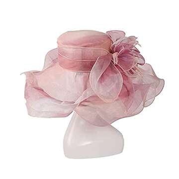 Formal Fascinator Hat for Women Organza Sun Hats Flower Elegant Large Wide Brim Ladies Bride Wedding Church Fedoras