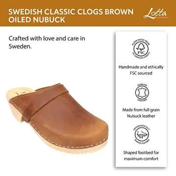 Lotta From Stockholm Swedish Classic Clog Mule for Women | Low Heel Slip-on Wooden Clogs Handmade in Sweden from Alder Wood Base and Oiled Nubuck Leather | Brown Size US 5.5 EUR 36