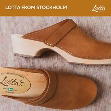 Lotta From Stockholm Swedish Classic Clog Mule for Women | Low Heel Slip-on Wooden Clogs Handmade in Sweden from Alder Wood Base and Oiled Nubuck Leather | Brown Size US 5.5 EUR 36
