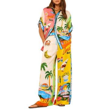 Peaceglad Women's Lightweight Summer Print Pajama Set for Relaxation