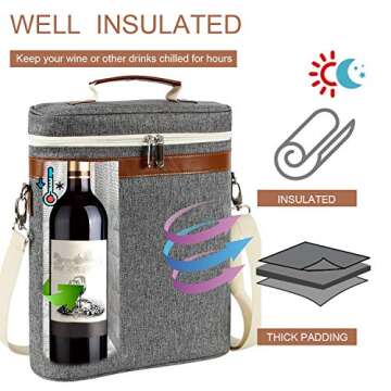 Chic 3 Bottle Insulated Wine Tote Carrier with Corkscrew