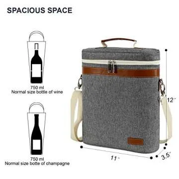 Stylish 3 Bottle Insulated Wine Tote Carrier Bag