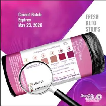Nurse Hatty - 150 Ketone Test Strips w Built-in Color Chart – Free Keto Guide eBook & Free App - Made-in-The-USA - Urine Test for Ketogenic, Ketosis, Low Carb, Atkins & Paleo Diets - Extra Long Strips